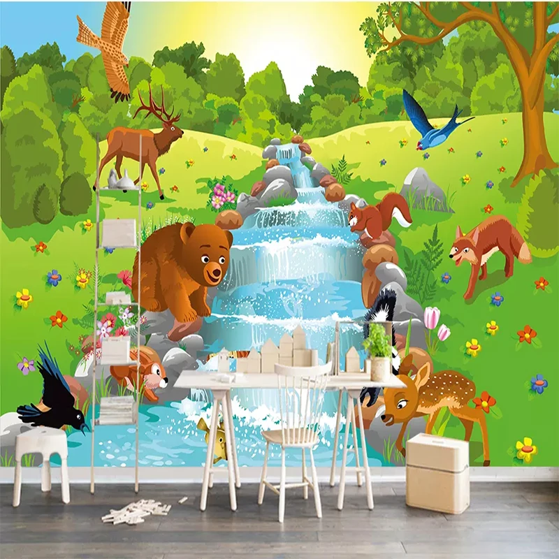 Papel tapiz fotográfico 3D personalizado, Fondo Nórdico Simple de dibujos animados de animales, oso del bosque, dormitorio de niños, papel de pared