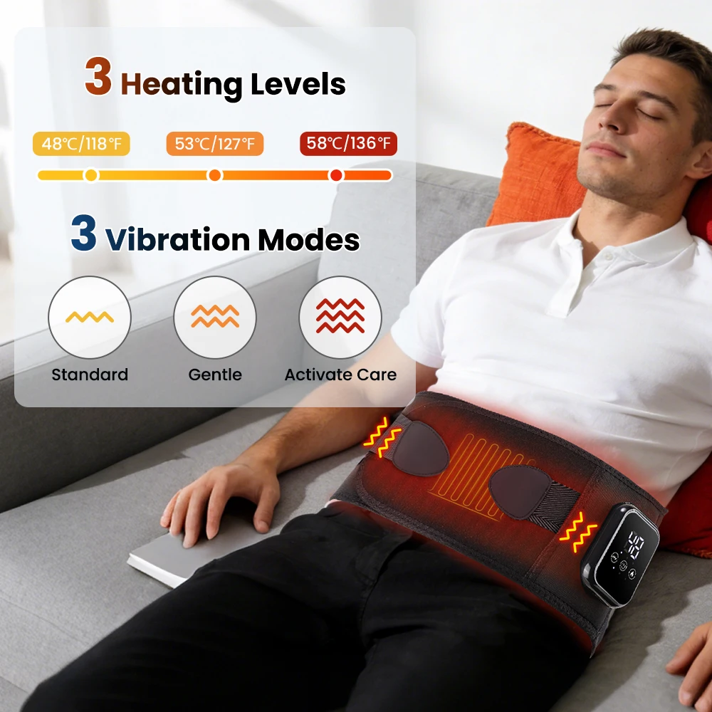 Electric Heated Waist Massage Belt Rechargeable 3 Levels Vibration Massage Lumbar Support Brace Women Menstrual Heating Pad