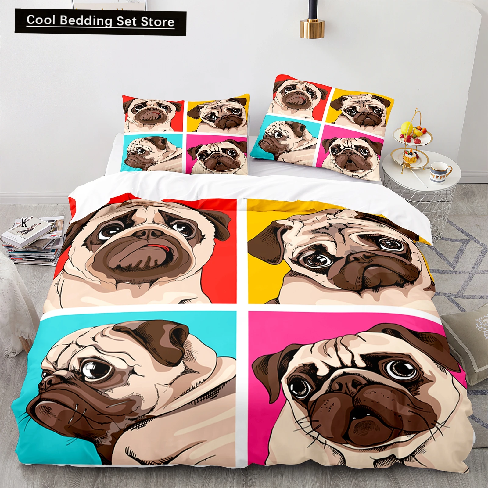 

Pug Dog Duvet Cover King Queen Size Funny Pet Puppy Bedding Set for Kids Teens Adults Animal Cute Expression 2/3pcs Quilt Cover