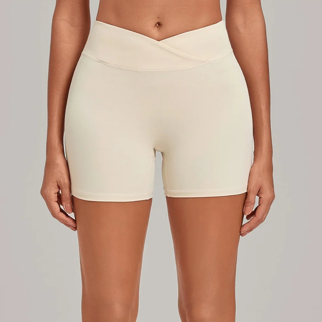 Women's Yoga Shorts High Waist Hip Lift Naked Cross Waist Skinny Yoga Sports Shorts Running Cycling Workout Gym Yoga Shorts