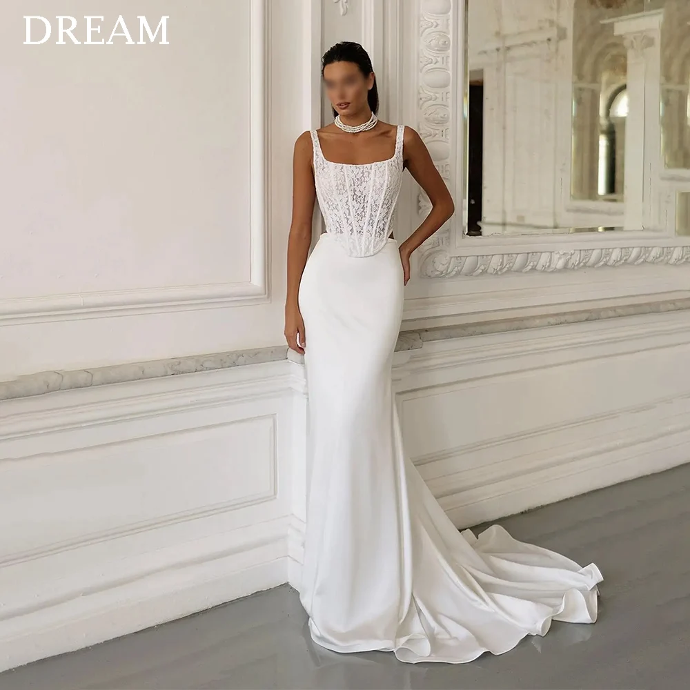 

Customized Elegant Long Lace Wedding Dresses for Women Scoop Neck Backless Floor-Length Mermaid Bridal Dress Elegant Gown 2025