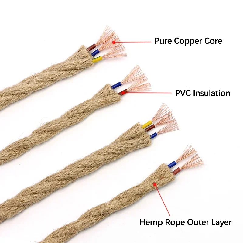 1~10m Electrical Wire Twisted Cable 2 Cores 3 Cores Hemp Rope Retro Style Copper Vintage Braided Wire Pendant Light Lamp Cord