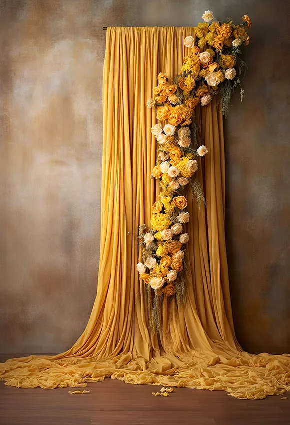 Mehofond التصوير خلفية الستار الأصفر الأزهار جدار الكبار عيد ميلاد الزفاف الأمومة صورة ديكور خلفية استوديو الصور