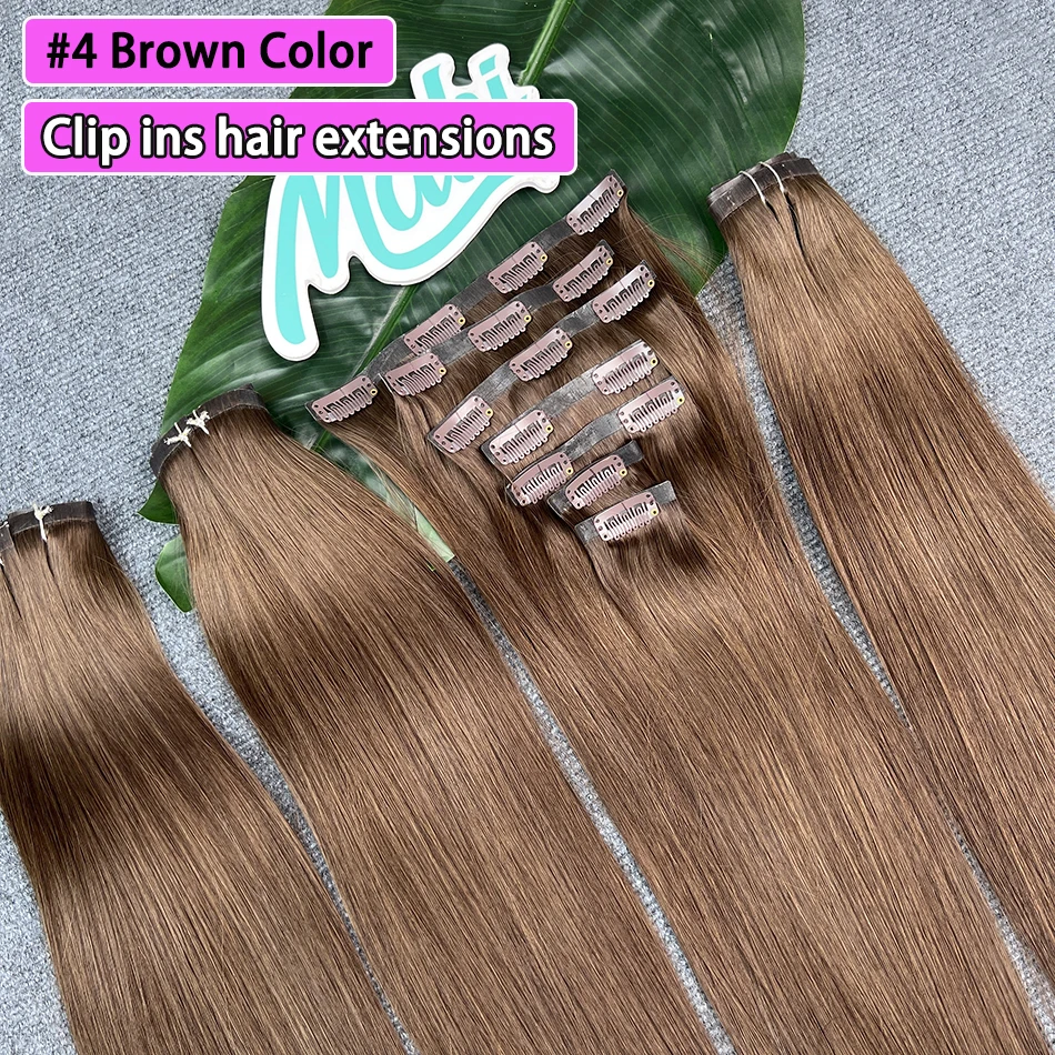 

# Двухцветные прямые накладные пряди из натуральных волос, 100 грамм, 7 шт./набор, бесшовные накладки на клипсах из ПУ, вьетнамские 100% натуральные необработанные волосы