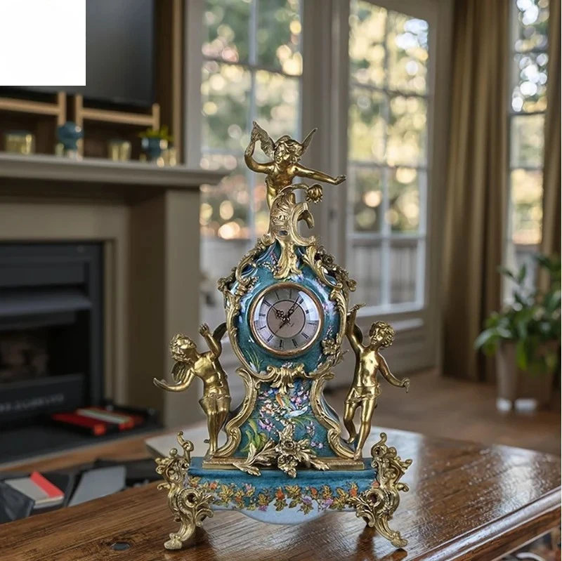 Good Price Angel Desk Clock Ceramic With Brass Base Ornaments Luxury Table Clock Decor Accessories for Home Decoration