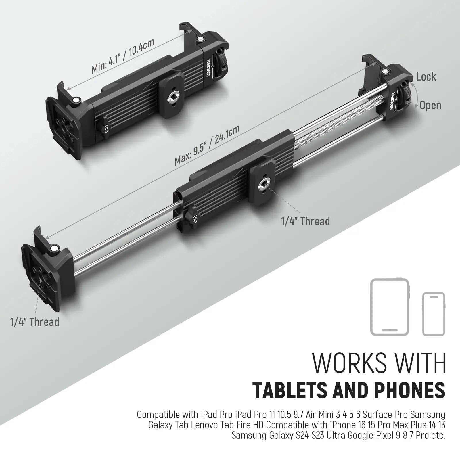NEEWER 태블릿 메탈 홀더 아이패드 삼각대 마운트 어댑터 콜드 슈 아르카 타입 베이스 NATO 인터페이스 아이패드 미니 에어 프로용