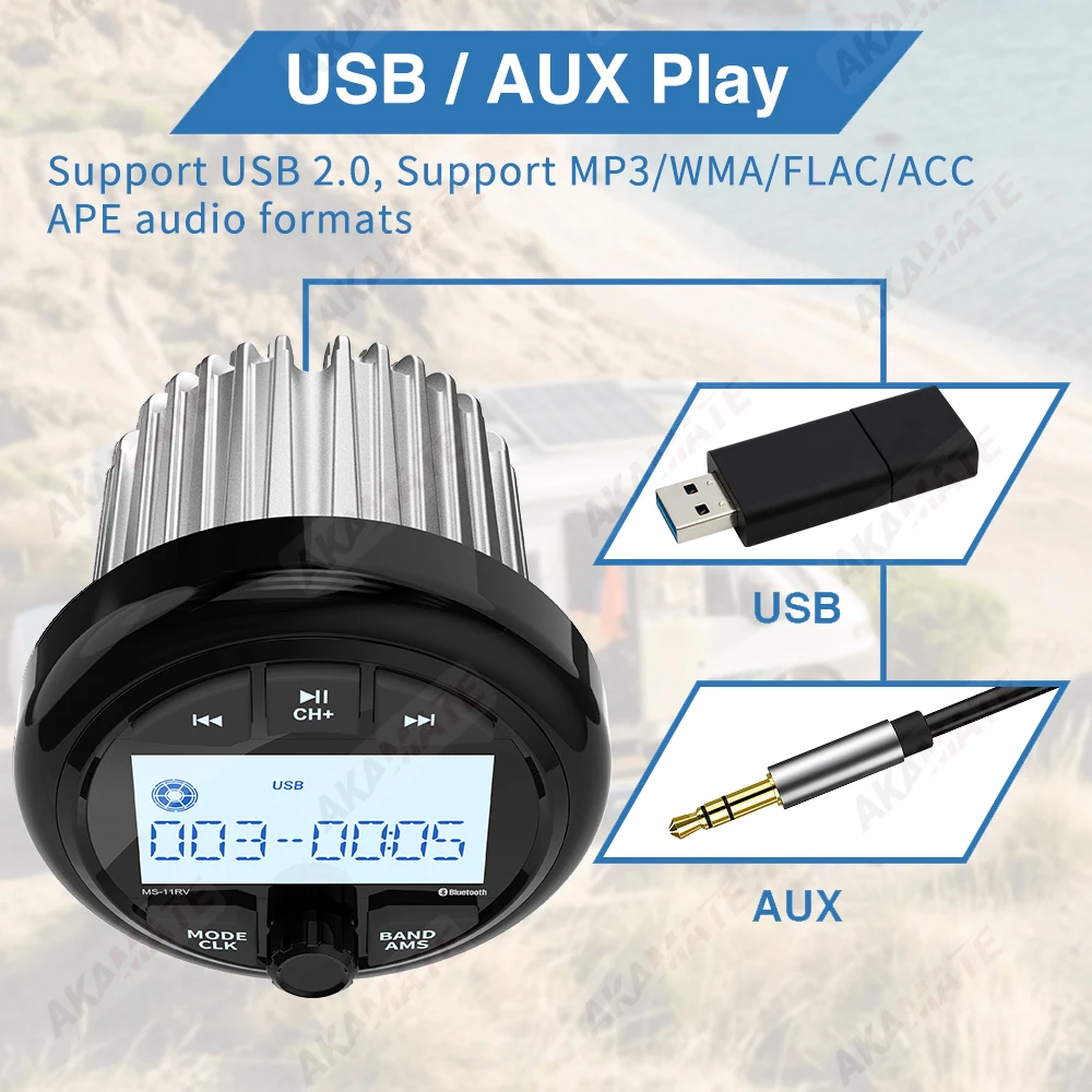 ل RV مشغل الوسائط MP3 ستيريو بلوتوث AUX USB EQ مقاوم للماء على نطاق واسع ل البحرية ATV UTV سبا RZR FM AM راديو مشغل وسائط متعددة #4