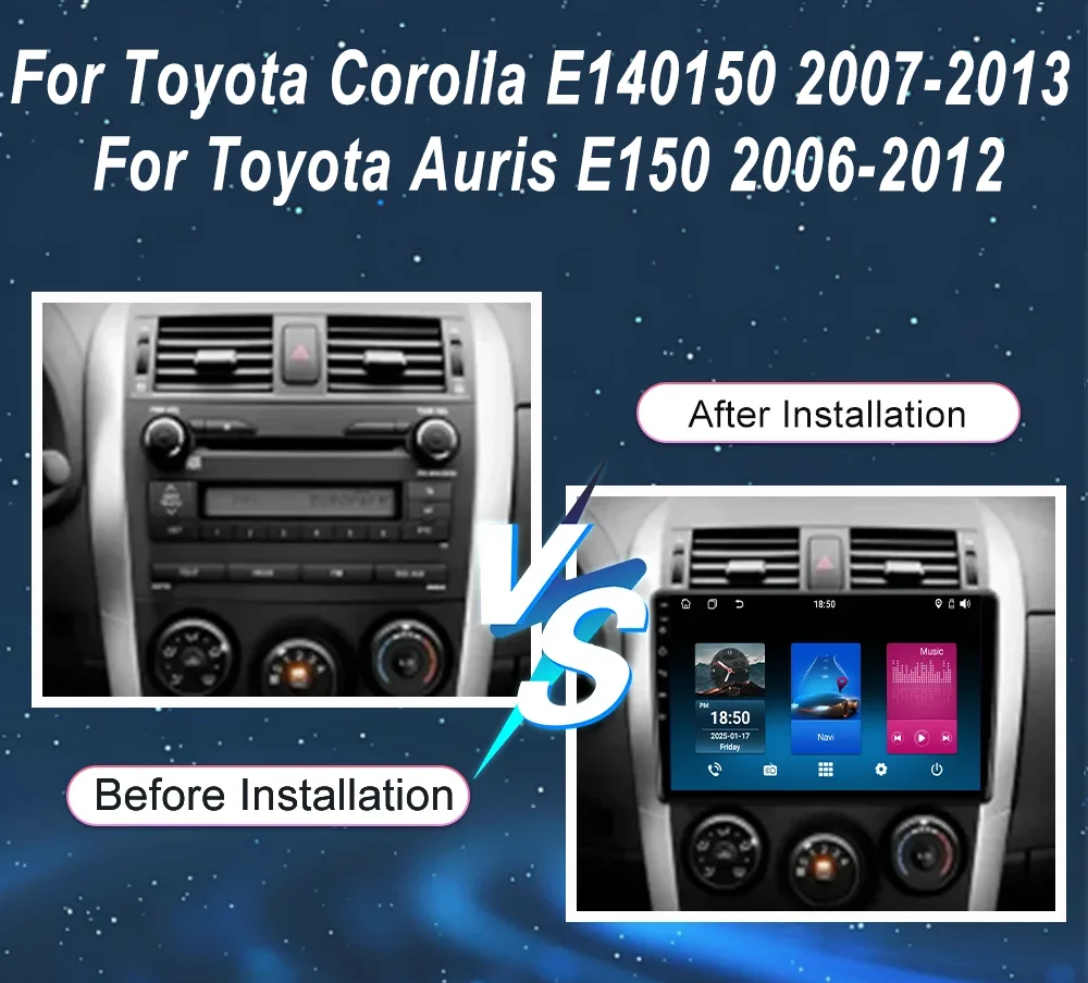 

Android 15 For Toyota Corolla E140/150 2007-2013 For Toyota Auris E150 2006 -2012 Car Multimedia Stereo Player Carplay 4G WIFI