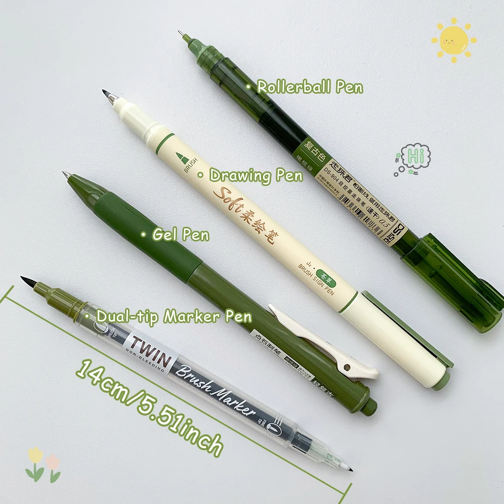 4Pcs/Set Colorful Gel Pens Calligraphy Pens 0.5mm Fine Drawing Pens Markers Retro Multi-tip Fine Line Drawing Pens
