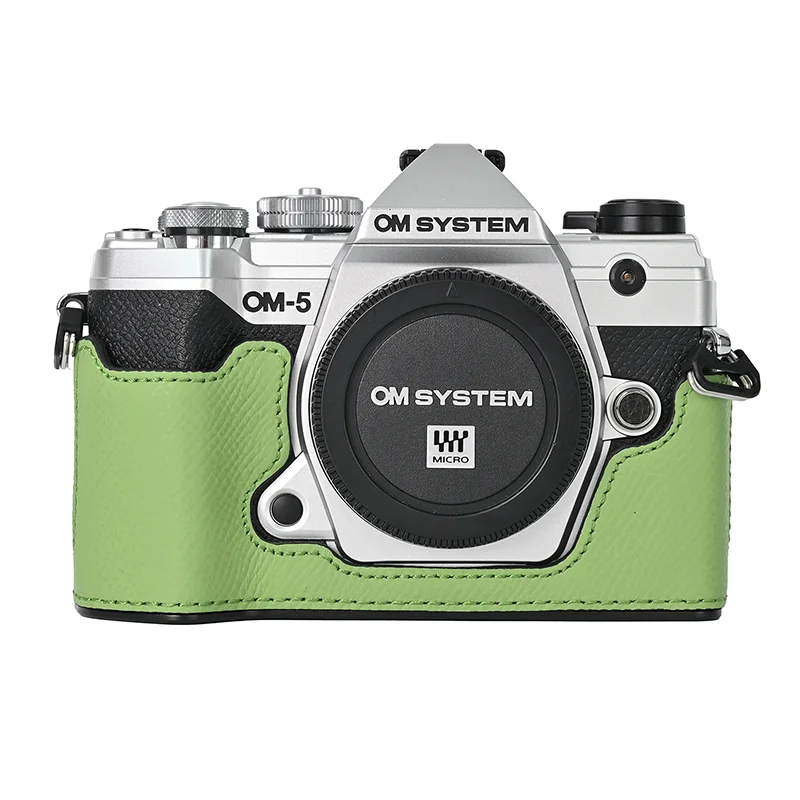 Plaque en alliage d'aluminium véritable étui en cuir véritable sac pour appareil photo demi-corps Base pour Olympus OM-5 OM5 Ouverture de protection Couverture astronomique