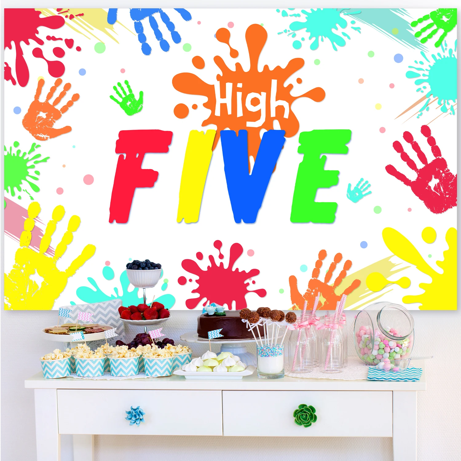 Hi Five Birthday Party Decor High Five 5th Birthday Party Background Banner Hand Print Photography Background per bambini di 5 anni