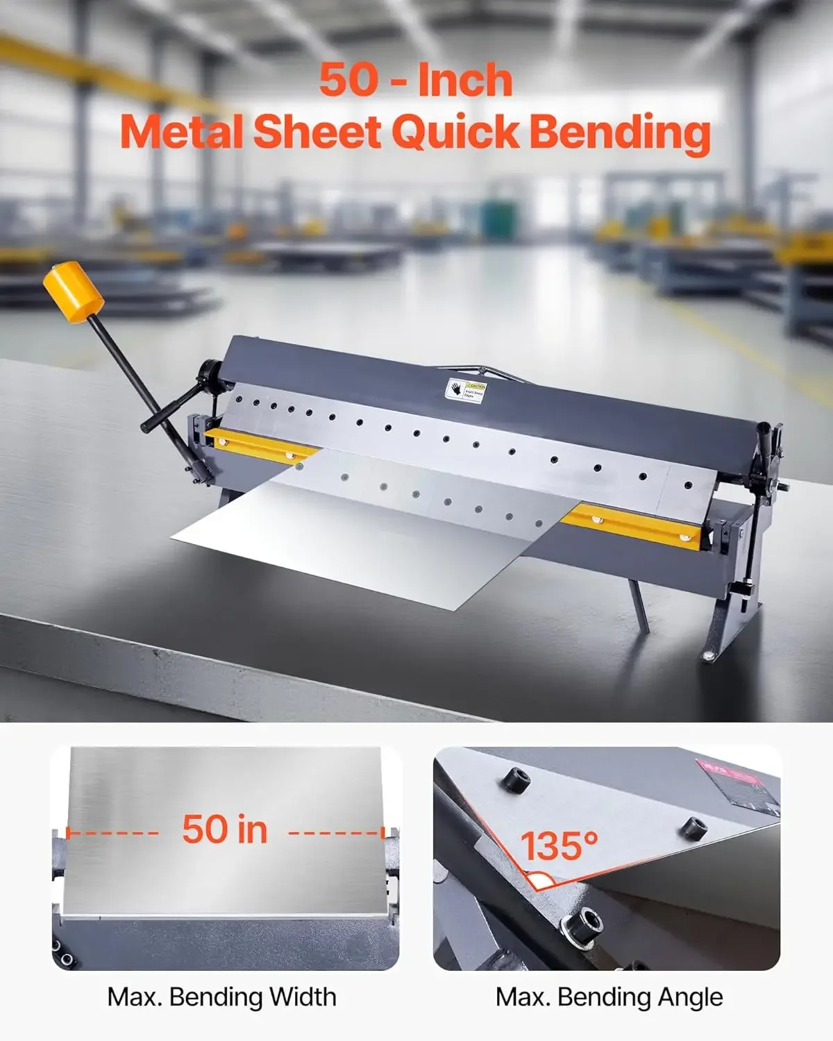 Box and Pan Brake, 50 in Sheet Metal Bending Brake,16-Gauge Mild Steel Capacity, 0-135 Degree Adjustable, Metal Bender Machine