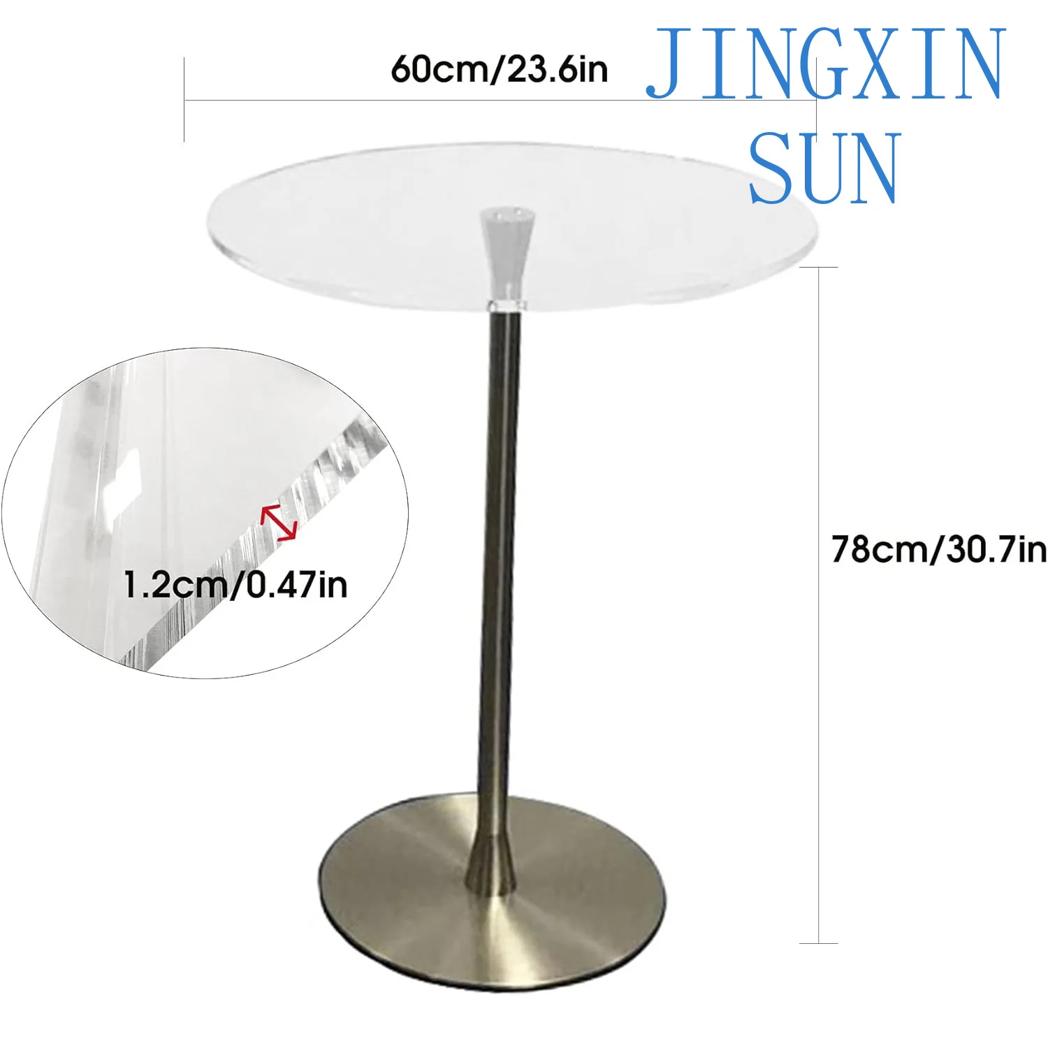 Clear Podium Stand Round Presentation Table Acrylic Tabletop Silver Pole Base Coffee Table For Churches Speech
