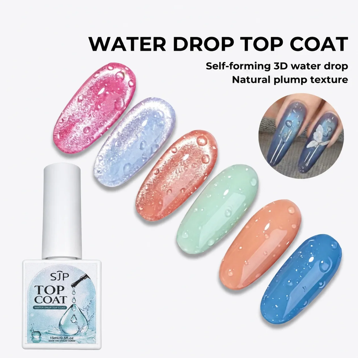 15ml Water Drop Top Coat Nail Gel Quick 5-Second Cure 3D Water Droplet Effect Compatible with Cat Eye Salon Use