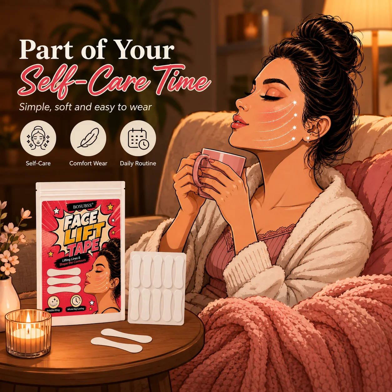 40pcs Invisible Face Lift Tape Seamless Transparent Firming Strips Fragrance-Free Plastic Beauty Tool for Double Chins & Facia view 3