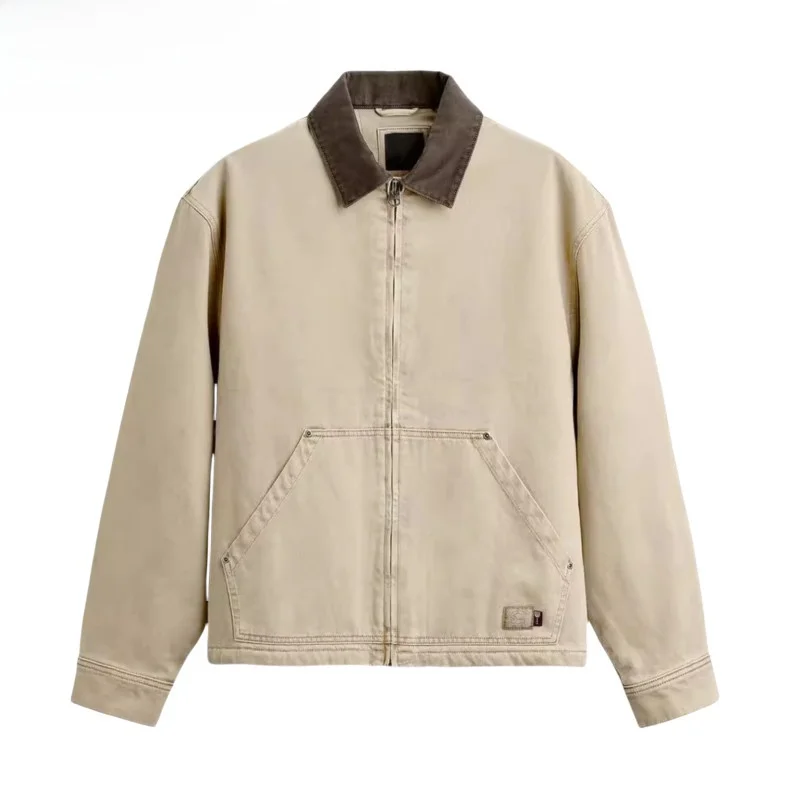 

New Autumn Winter Men's Loose Fit Color Blo Collar Cotton Zipper Jaet ort Outerwear Simple Sle Long Sve Outerwear