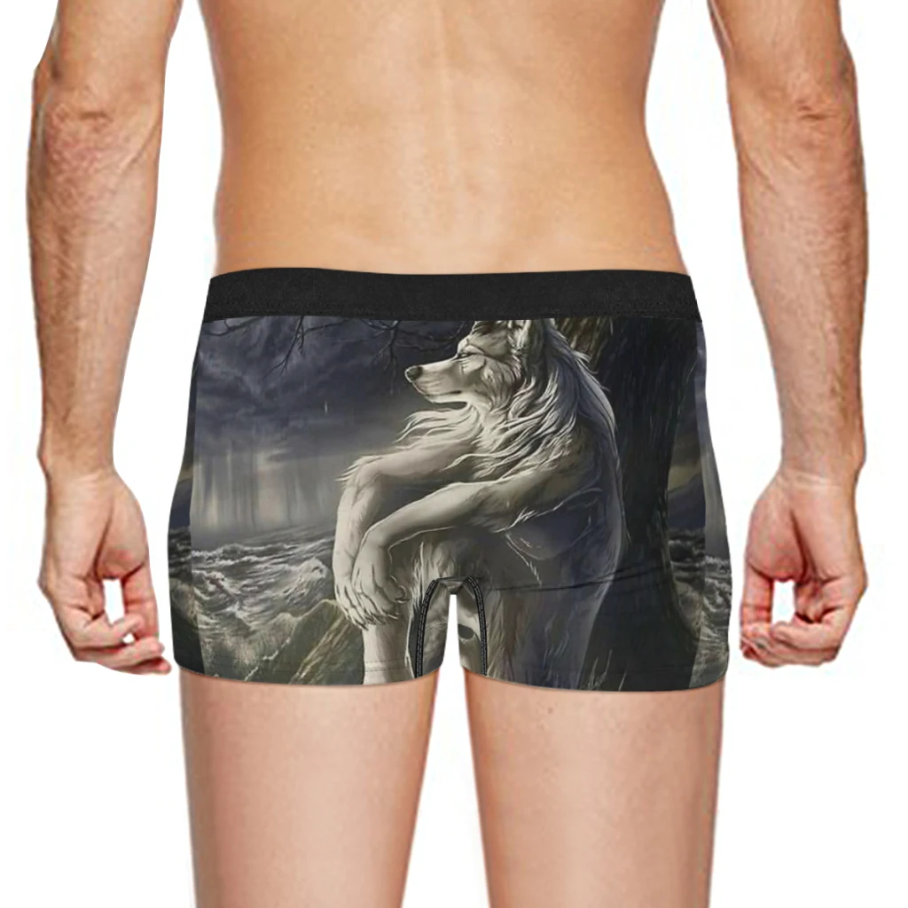 emo white wolf sitting sad Boxer Men\'s Panties Underpants Male Breathable Man Boxershorts Underwear For Men
