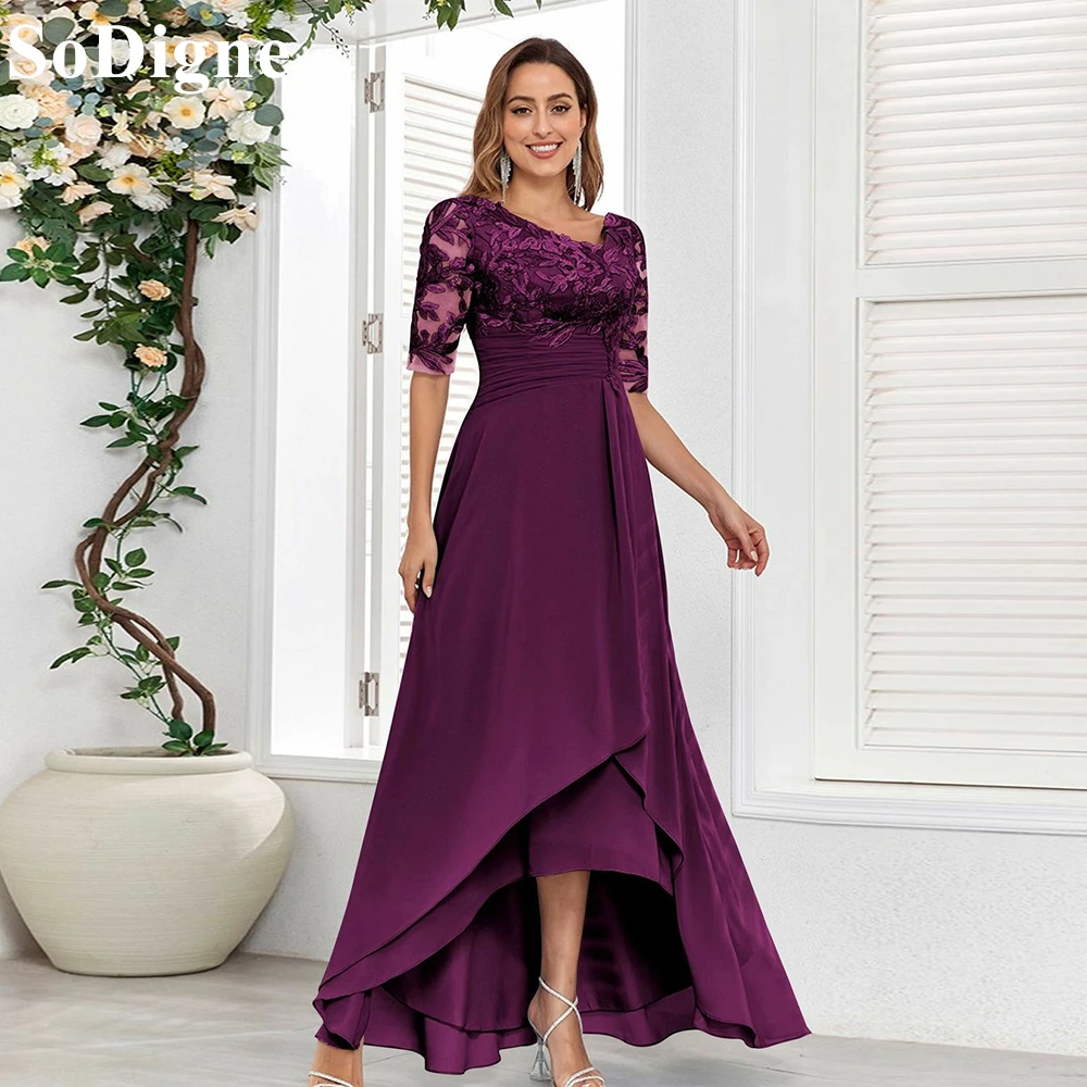 

SoDigne Elegant Purple Evening Dresses A-Line Draped Lace Appliques Pleated Party Dress Ankle Length 2024 Formal Prom Gowns