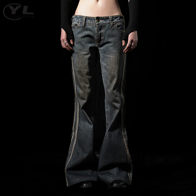 

Low-rise Stripe Jeans Men Women Punk High Street 90s Horn Denim Pants Spring Autumn Distressed Gothic Unisex Retro Jean Trousers