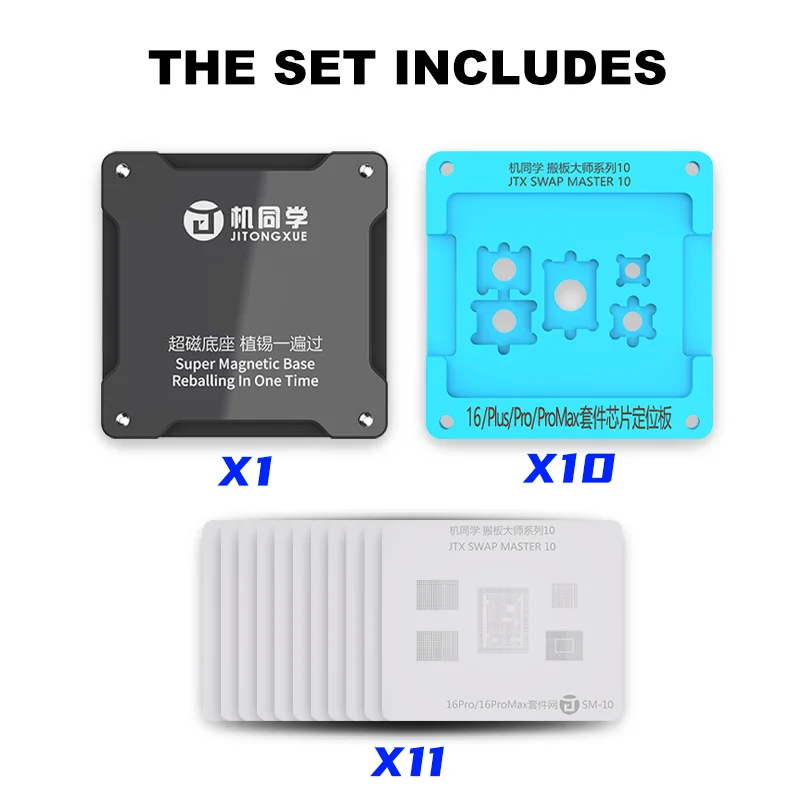 JTX Swap Master 30 em 1 Conjunto de base de reballing BGA Anti-aquecimento Posicionamento Plataforma supermagnética para iPhone 8-16 Plantio de estanho