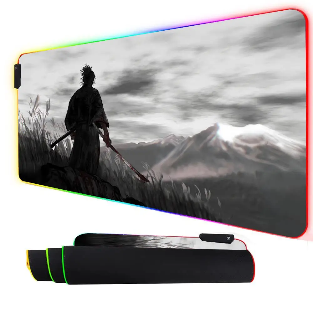 

RGB Mouse pad Japanese samurai anime gaming mat rubber anti-slip Desk Mat LED glow Gaming keypad mousepad gamer pc accessories