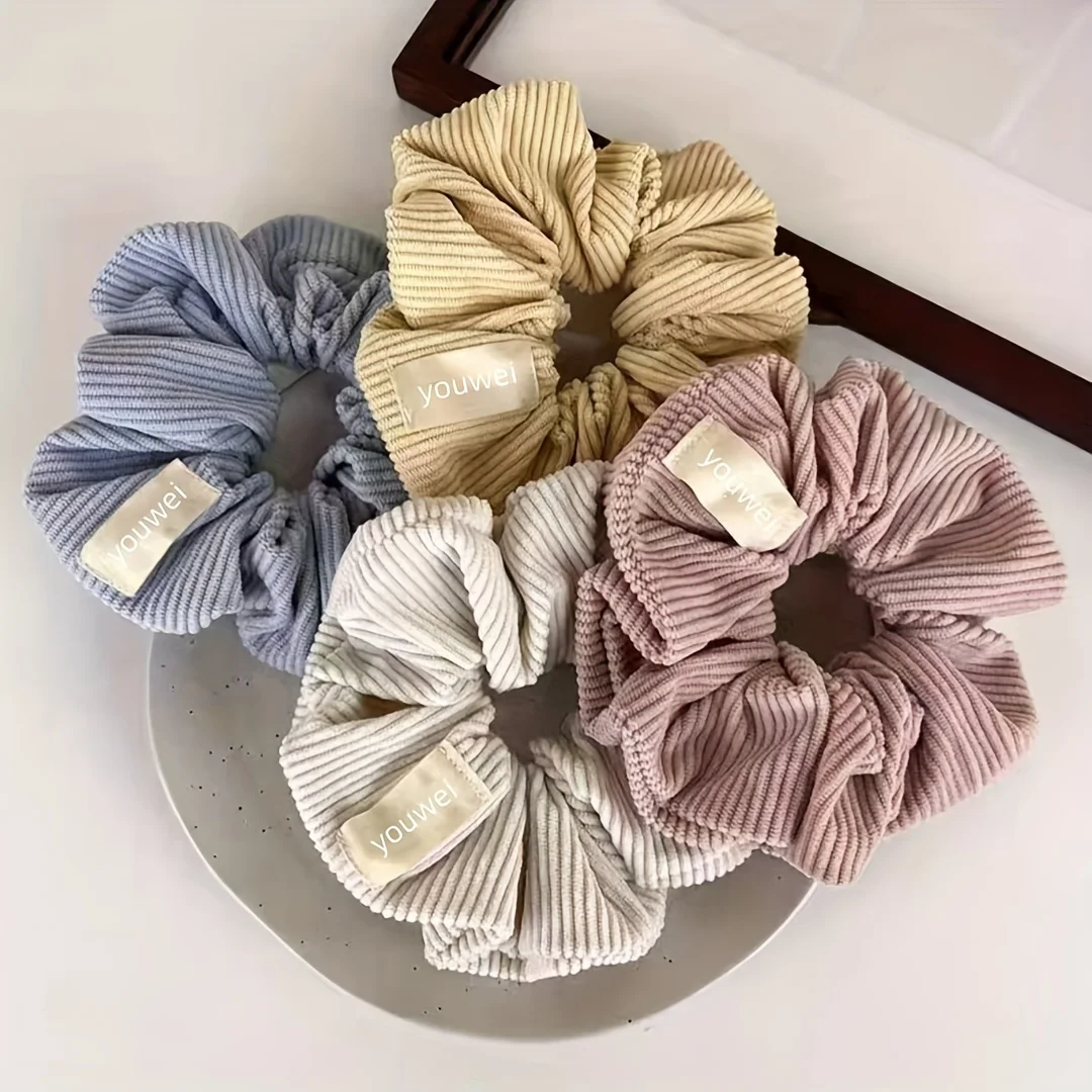 4-Pack Corduroy Scrunchies In Various Colors, Simple And Elegant Hair Accessories For Hair Styling And Personal
