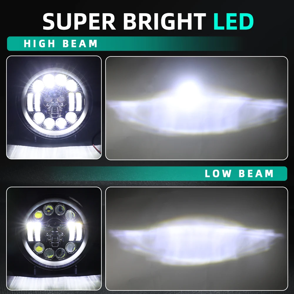 MGLLIGHT 7" Inch Round LED Headlight Skull Halo Angel Eye High Low Beam for 175-1990-97 Mazda Miata MX5 view 5