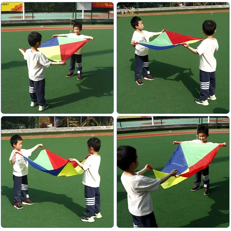 2 People Working Together Rainbow Throwing Umbrella Kindergarten Children Parent-child Outdoor Games Sensory Training Equipment