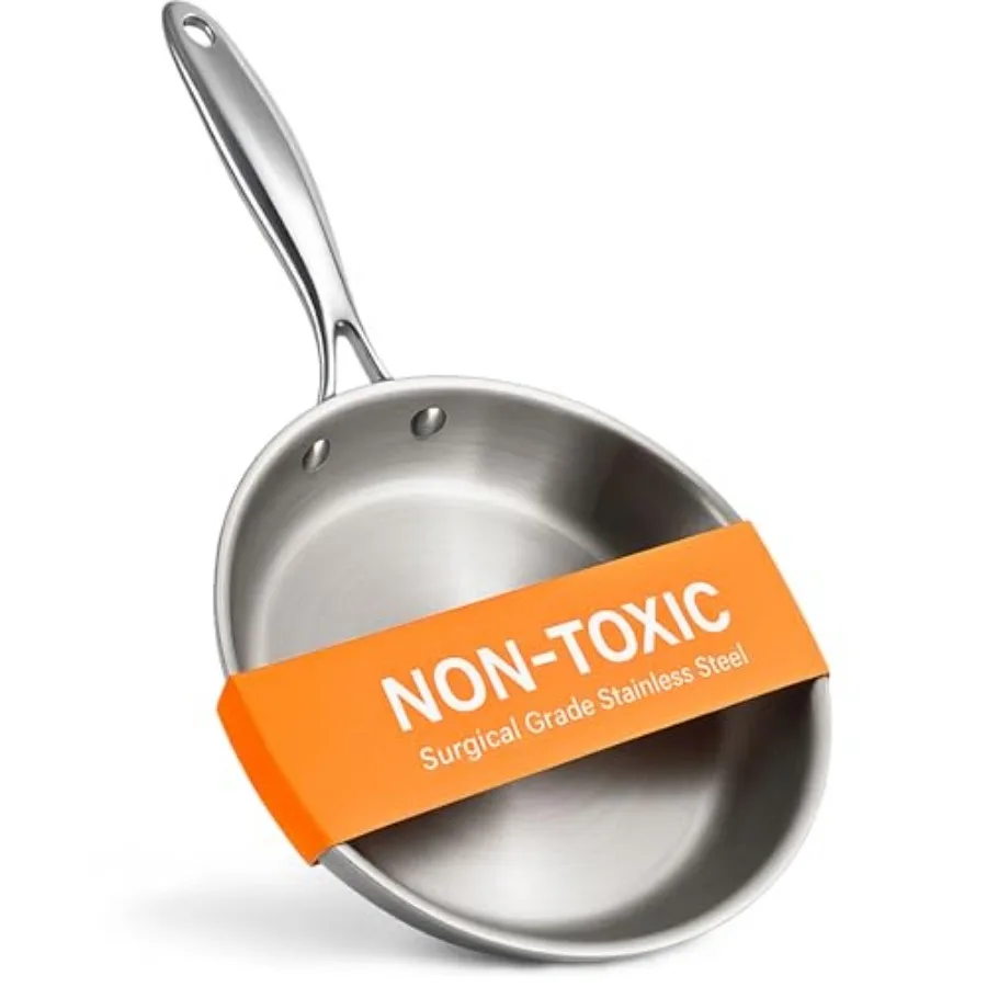 Sartén de Acero Inoxidable de Grado Quirúrgico No Tóxica, Totalmente Revestida para un Calor Rápido y Uniforme, Libre de PFOA, Compatible con Inducción, Apta para Horno hasta 5