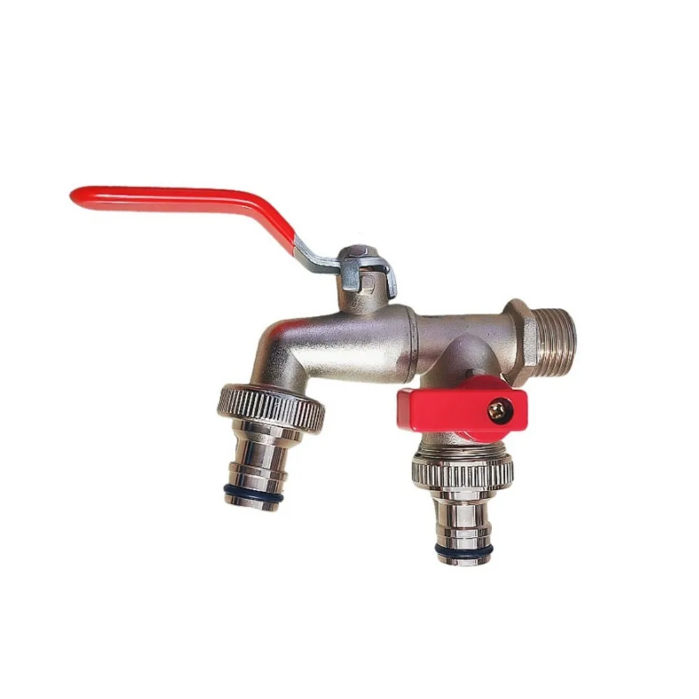 

Смеситель с двойным ниппелем из цинкового сплава, 1 вход, 2 выхода, универсальный смеситель с двойным клапаном, легкий вкл/выкл, двойной кран для воды