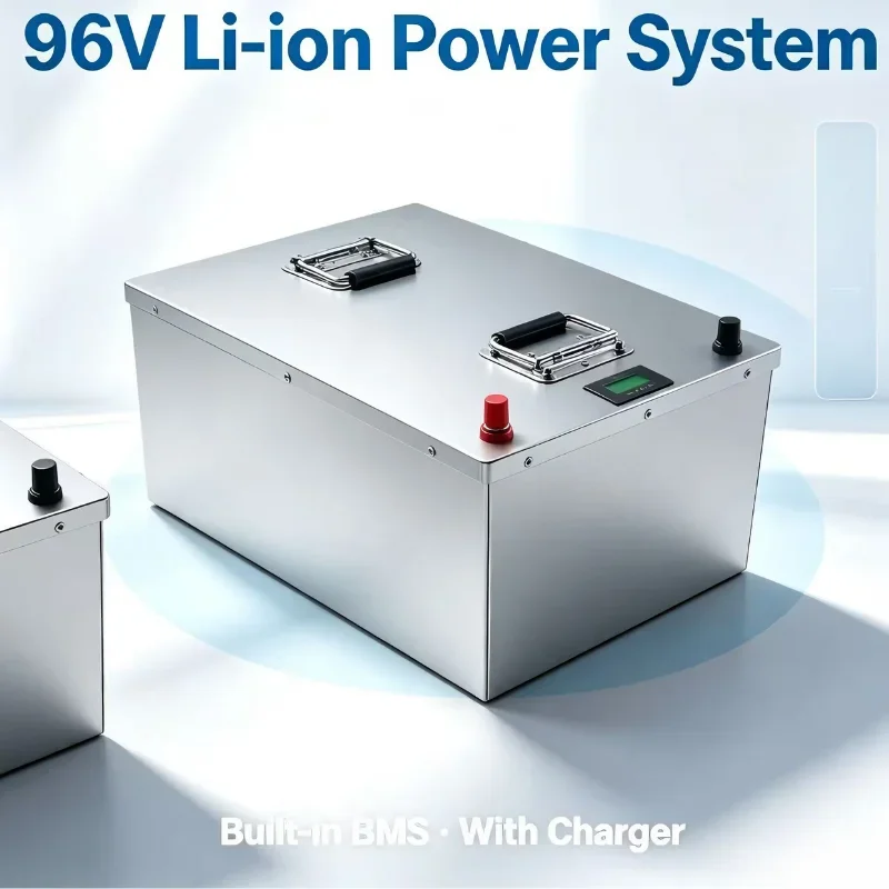 96V 50Ah-150Ah Rechargeable Li-ion Battery, Built-in BMS With Charger, Energy Storage Battery for Solar System, RV, Off-Grid Pow