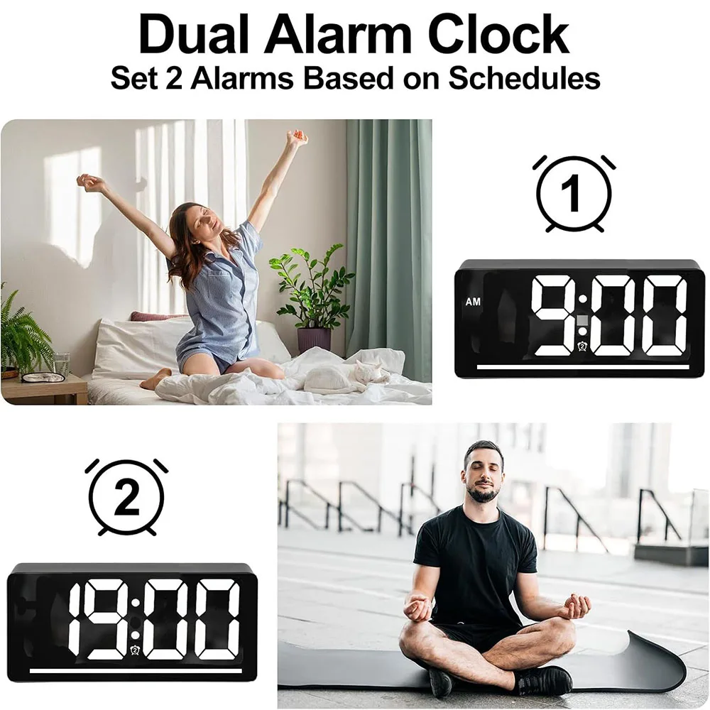 Large Display Digital Alarm Clock with Temperature Night Light Table Clock for Bedroom Office Kitchen Living Room Home Decor