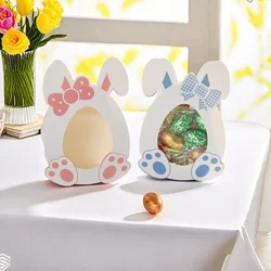 10Pcs Cute Easter Theme Paper Candy Boxes Egg Rabbit Ear Gift Packing Bags for Kids Birthday Baby Shower Easter Party Decoration