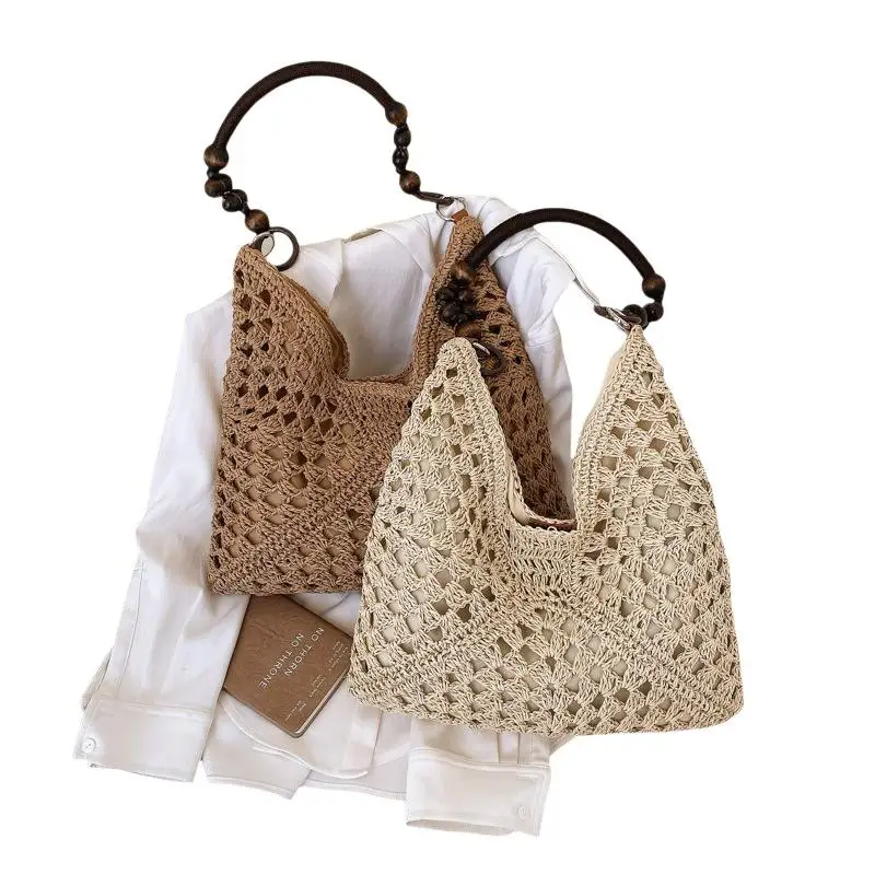 Modische, vielseitige gewebte Tasche, neue Damen-Tragetasche mit großem Fassungsvermögen, Sommer-Strand-Urlaubs-Schultertasche für den Pendelverkehr – Detail 6