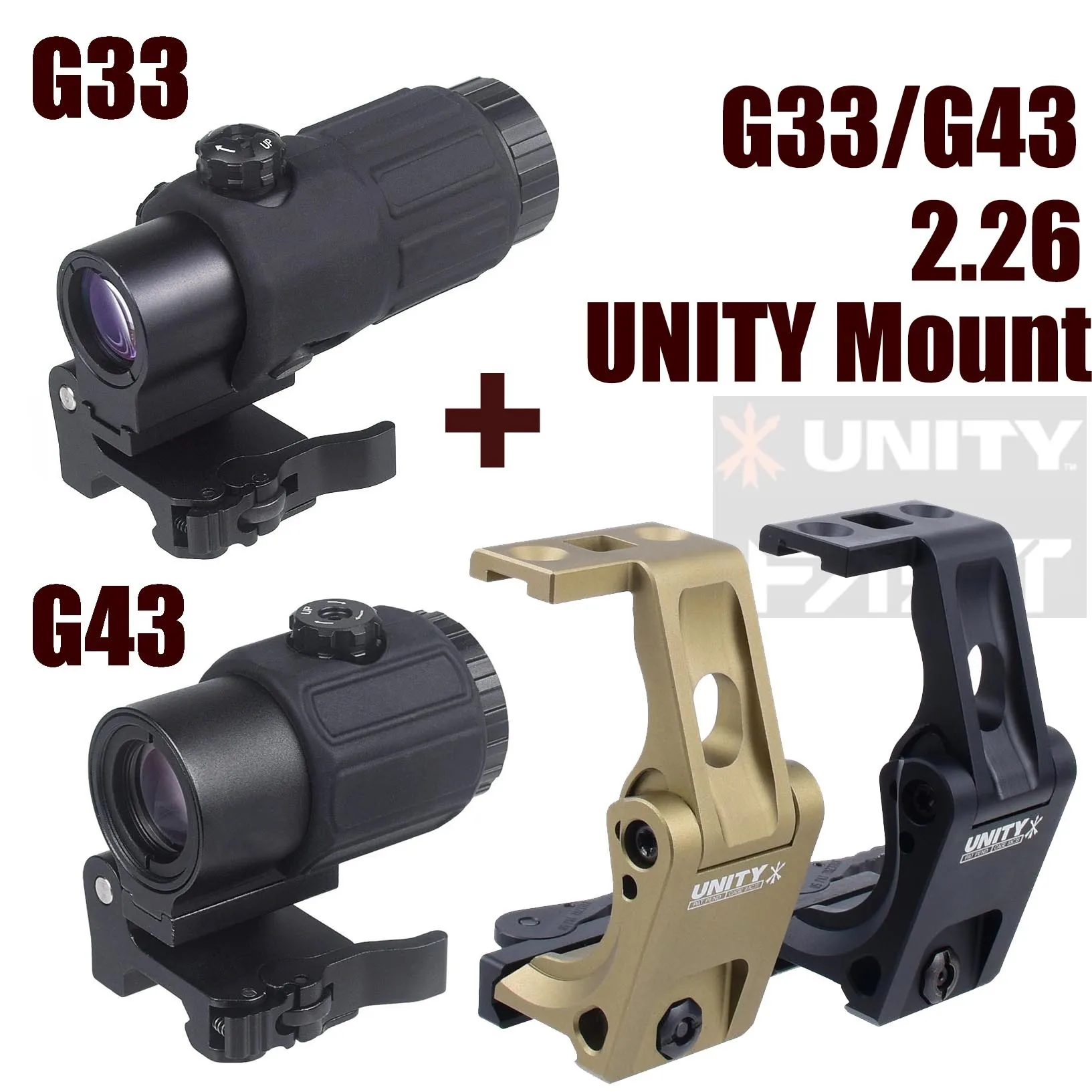 

G43 G33 Sight 3X Magnifier Scope 2.26" UNITY Mount FTC QD Folding Side Flip Magnifier Combo Amplify Adjustable Original LOGO