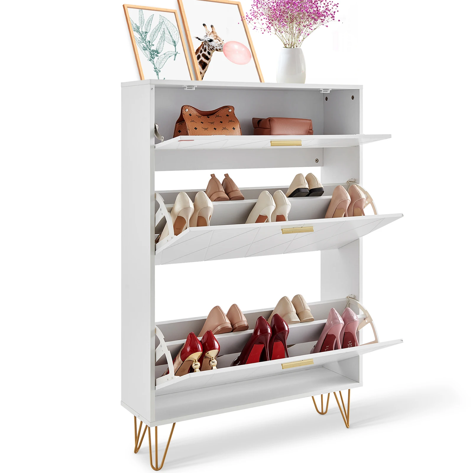 VEVOR Shoe Cabinet with 2/3 Flip Drawers Shoe Storage Cabinet for Entryway Free Standing Shoe Storage Organizer for Heels Boots