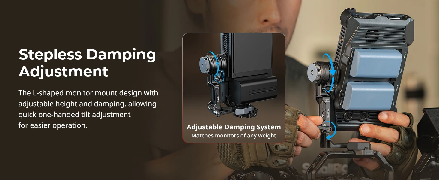 SmallRig L-förmige Monitorhalterung, stufenlose Dämpfungseinstellung, Schnellmontage mit 2 Kabelklemmen, höhenverstellbar 6315 – Detail 4
