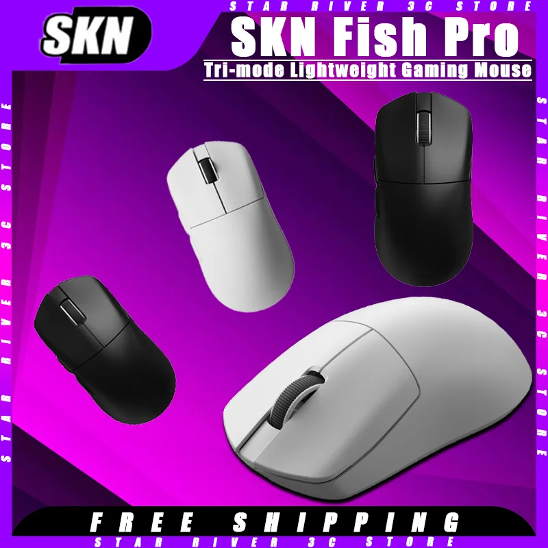 

SKN Fish Pro Wireless Gaming Mouse Tri-mode PAW3950 Sensor Bluetooth E-sports Lightweight Low Delay Mouse Pc Gamer Accessories