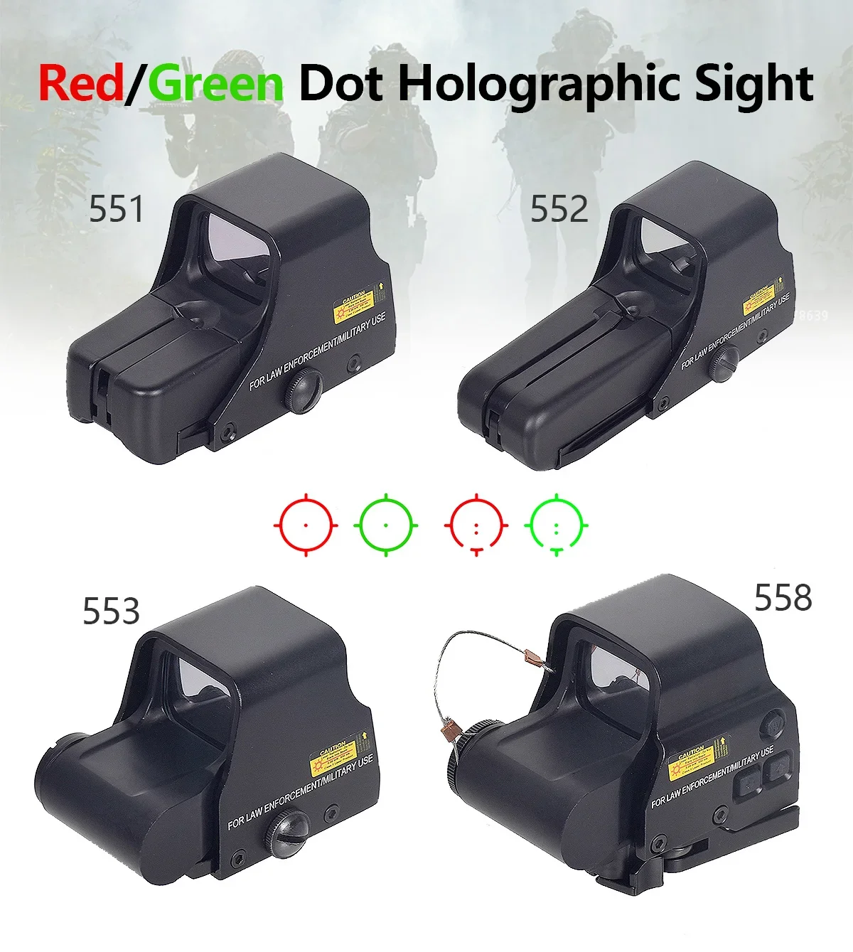 Hunting Holographic Sight Scope 551 552 553 558 Red Green Dot Sight For Reflex Sight Riflescope Fit 20mm Rail