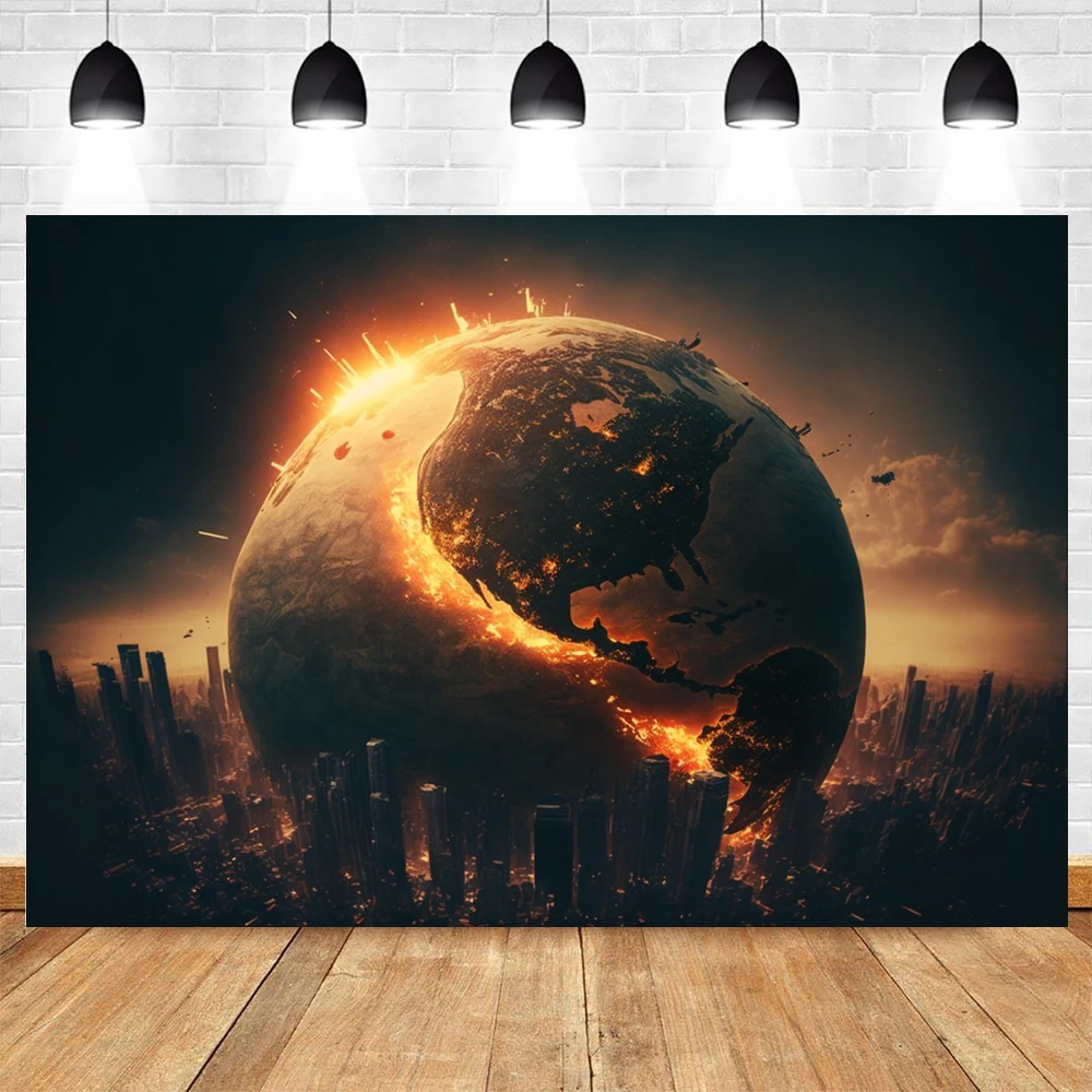 Destroyed City Backdrop The End World Collapsed Buildings City Ruins Disaster Scene Theme Photography Background