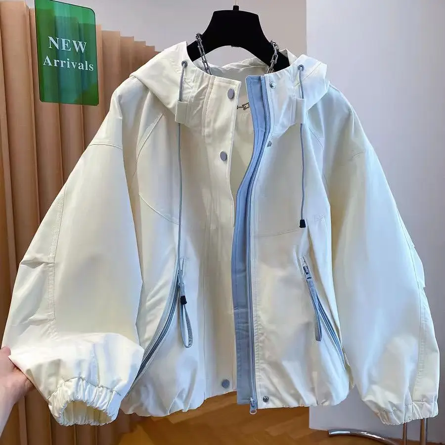 Casual Jacket Women Spring Autumn 2026 New Hooded Coat Contrast High Quality Overwear Fashion Windbreaker Ladies Outcoat Tops