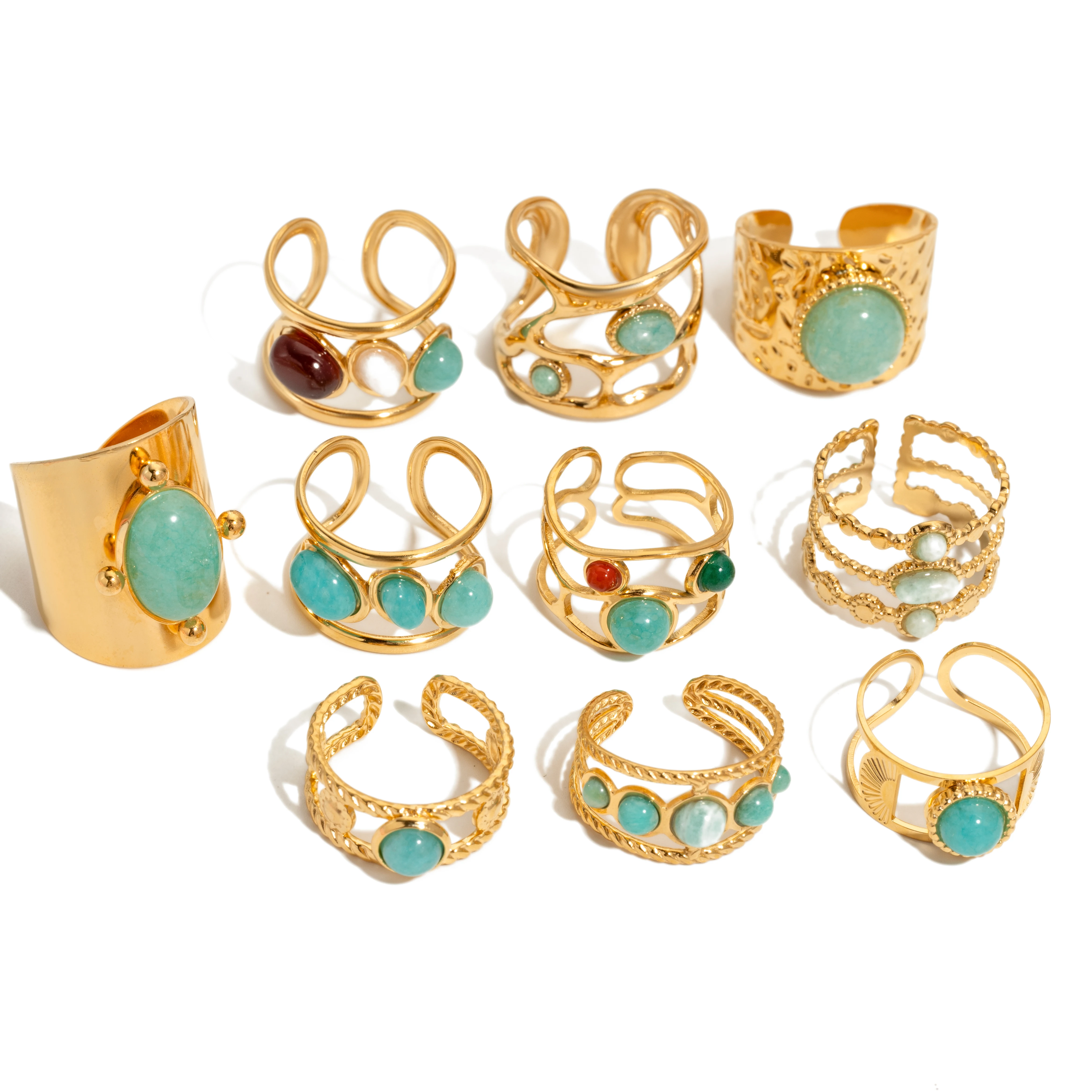 Fashion Stainless Steel Natural Stone Green Turquoise Malachite Ring Women Bohemian Stylish Big Summer Jewelry For Her Gift 2026