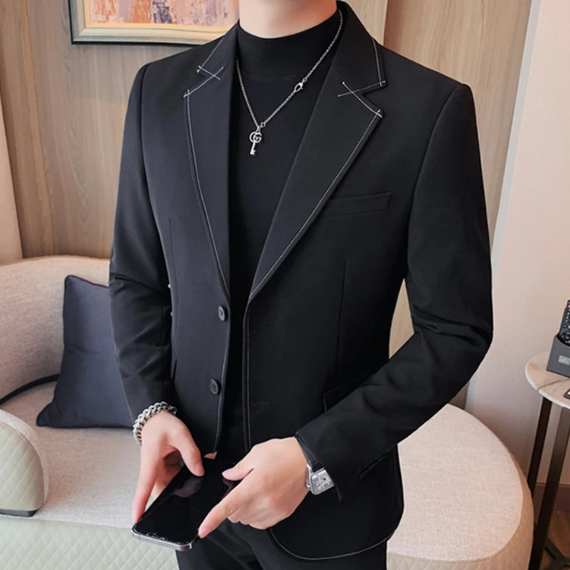 High Quality Solid Color Men\'s Blazer Jacket Autumn Winter Casual Business Formal Blazer Social Wedding Banquet Party Coat 2024