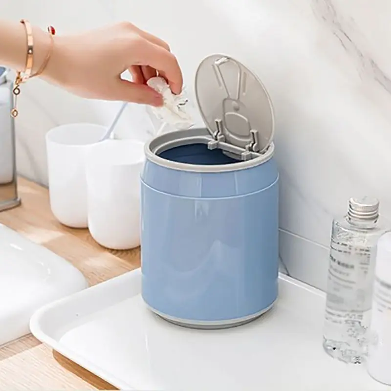 Plastic Waste Bin Home Office Table Mini Trash Can Desktop Dustbin Garbage Box Paper Basket With Lid Press Type Storage Box