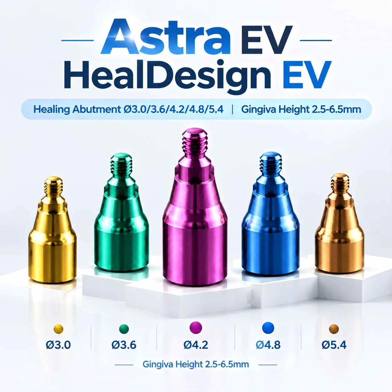 Dental Healing Abutment EV3.0/3.6/4.2/4.8/5.4, Compatible with Astra Tech Implant System, Medical Grade 5 Titanium Alloy Implant