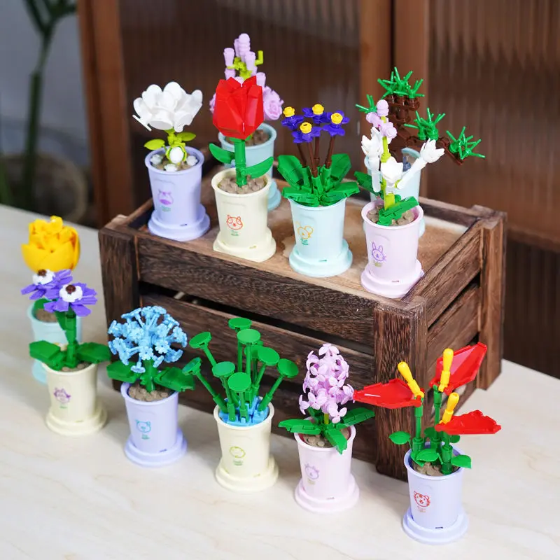 

Diy Potted Plants Flower Building Blocks Mini Eternal Flower Pot Bouquet Model Diy Home Decoration Educational Toys Kids Gift