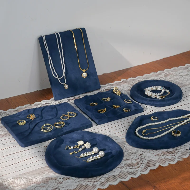 

Ins синий бархатный поднос, подставка для ювелирных изделий, ожерелье, кулон, серьги-гвоздики, кольцо, браслет, поднос для хранения