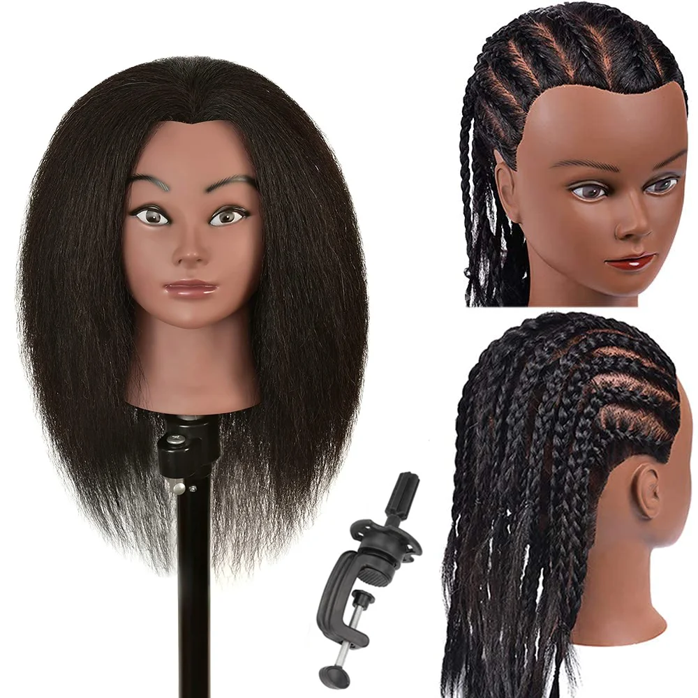 

14inches 100% Human Hair Styling Braided Mannequin Head,Suitable For Hairdresser Hair Design Mannequin Head, Hair Cutting Stylin