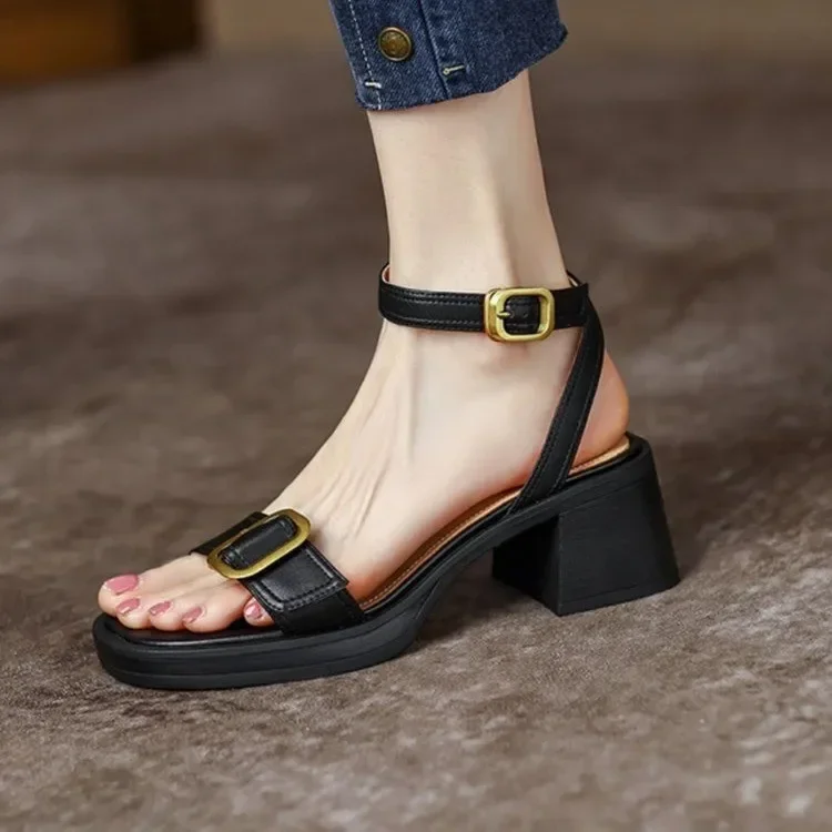 

Ankle Strap VINTAGE Sandals for Women Open Toe High Heels Sandalias De Mujer Belt Buckle Square Heeled Women Pumps