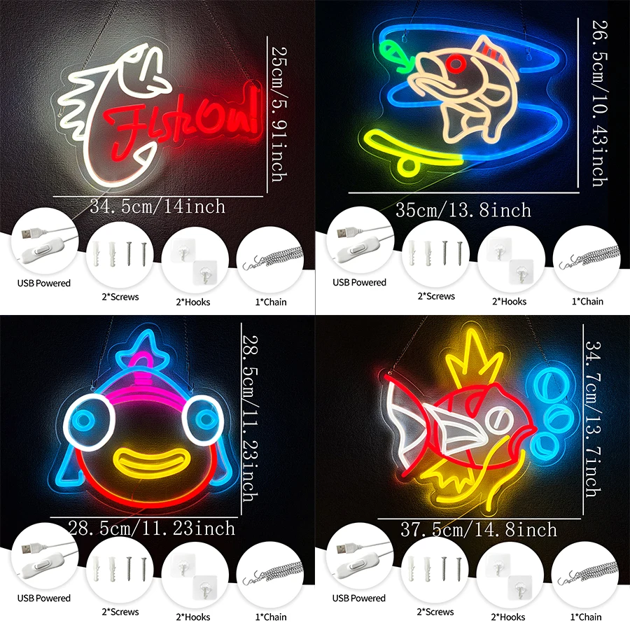 Fish Stick Led Neon Sign, Interesting Cartoon Icon, Used For Bedroom, Game Room, Fishing Equipment Store, Birthday Party Decor.